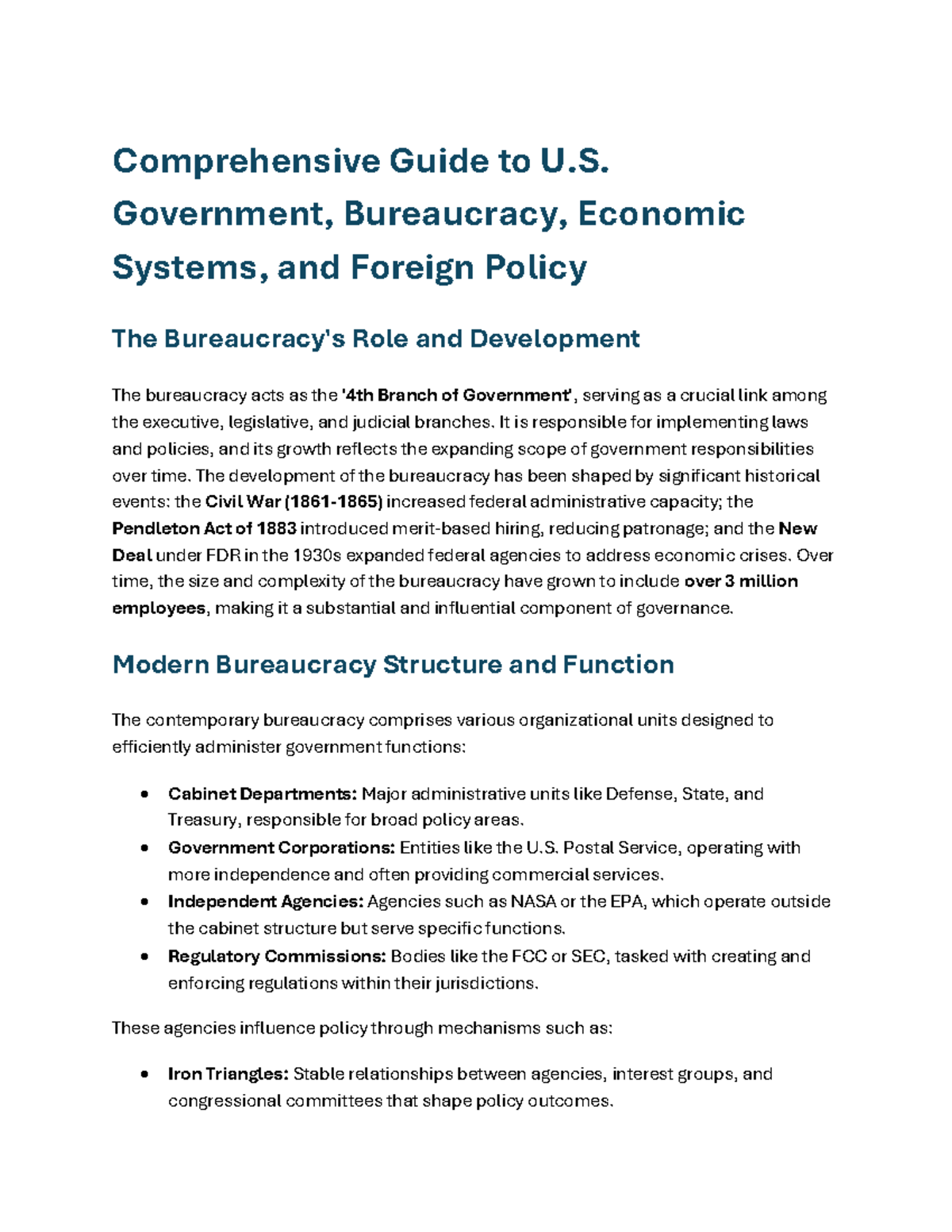 Comprehensive Guide to U.S. Bureaucracy and Foreign Policy (POL 101 ...