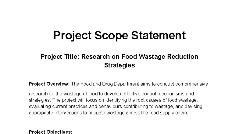 Research on Food Wastage Reduction Strategies: Project Scope Statement ...