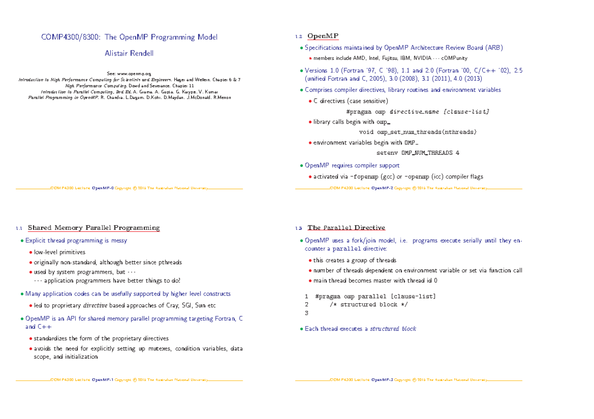Lecture slides, lecture 28 - The openmp programming model - The OpenMP ...