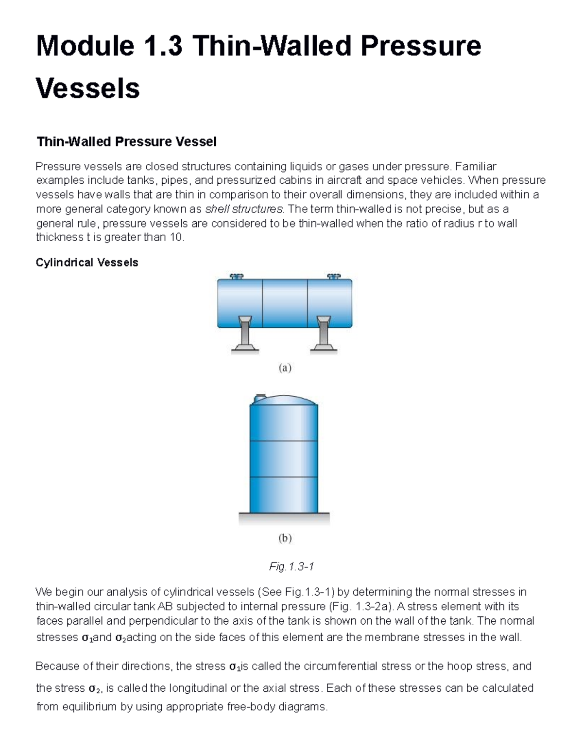 Module 1.3 Thin-Walled Pressure Vessels CE 205 - Mechanics of ...
