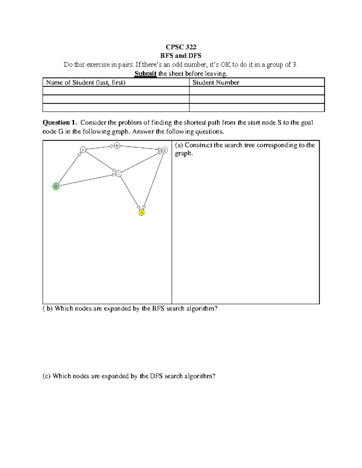CPSC 322 BFS and DFS: Introduction to Search Algorithms - Studocu