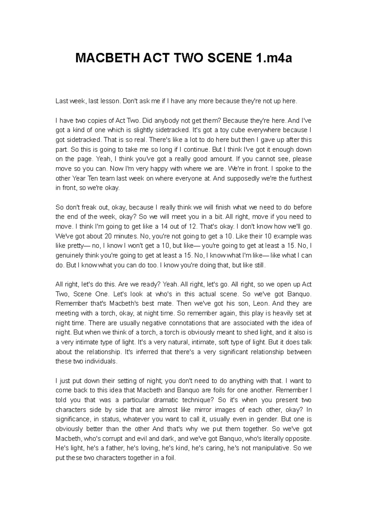 Macbeth ACT 2 Scene 1 Analysis and Discussion Notes - Studocu