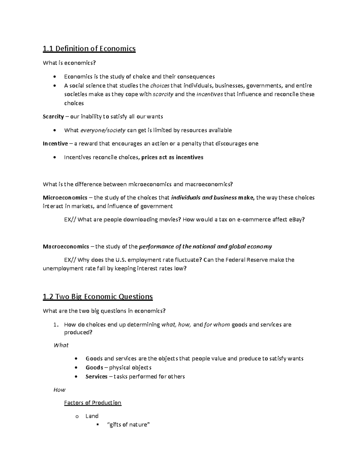 ECO 101: Chapter 1 - Economics Principles and Concepts Notes - Studocu