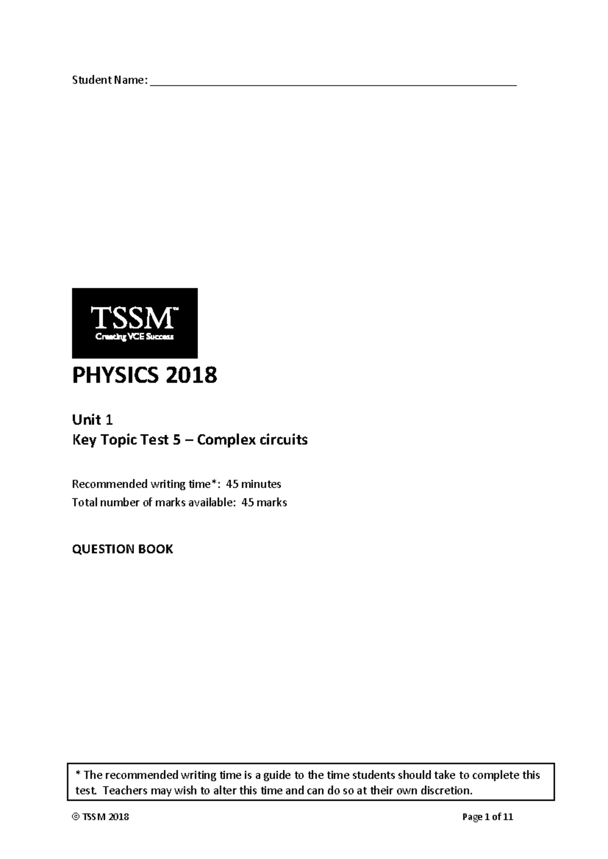 Physics 2018 Unit 1 KTT 5 - Complex Circuits Question Book - Studocu