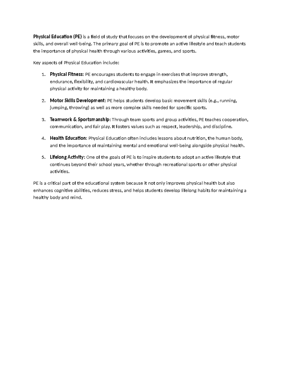 PE 101: Comprehensive Summary of Physical Education Principles - Studocu
