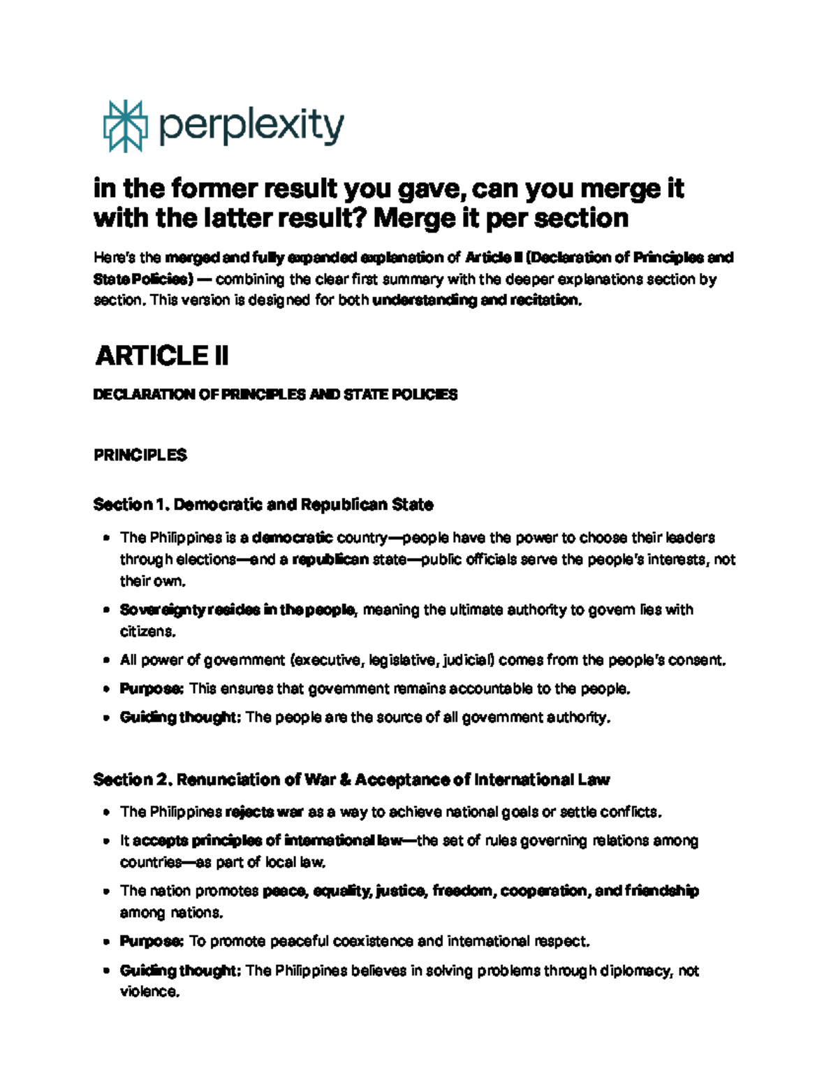 Art II - Declaration of Principles & State Policies: Merged Summary and ...
