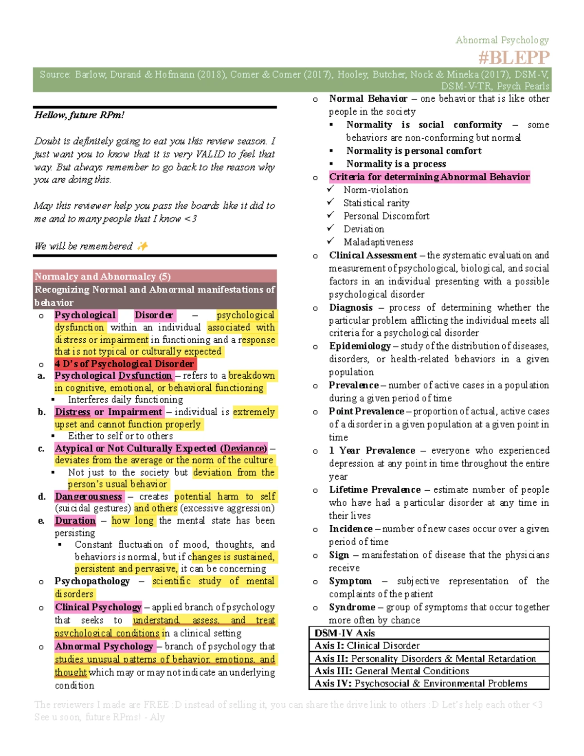 Abnormal Psychology (AB Psy) Final Exam Outline and Key Concepts - Studocu