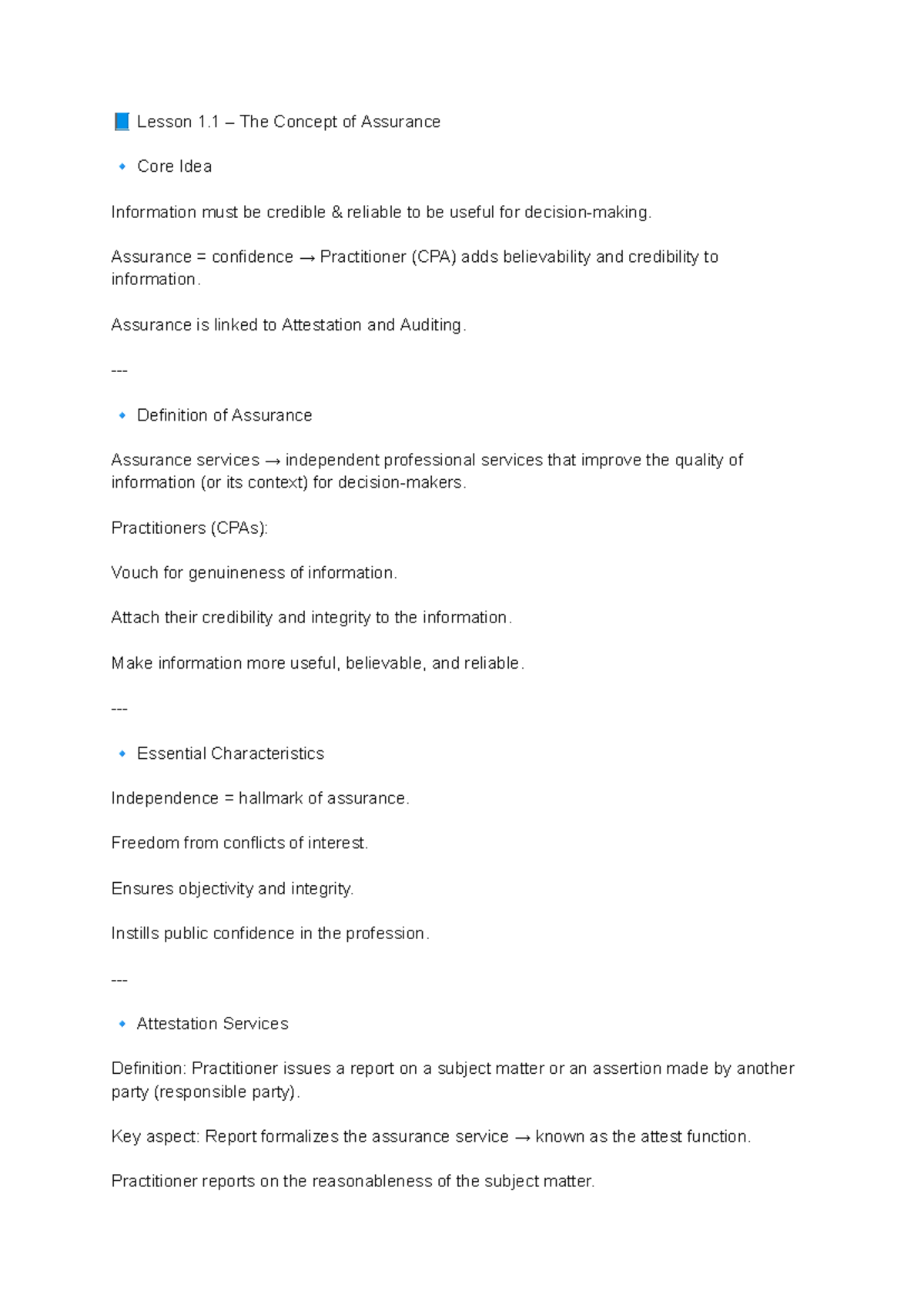 Lesson 1.1: Understanding Assurance Concepts for CPAs - Studocu