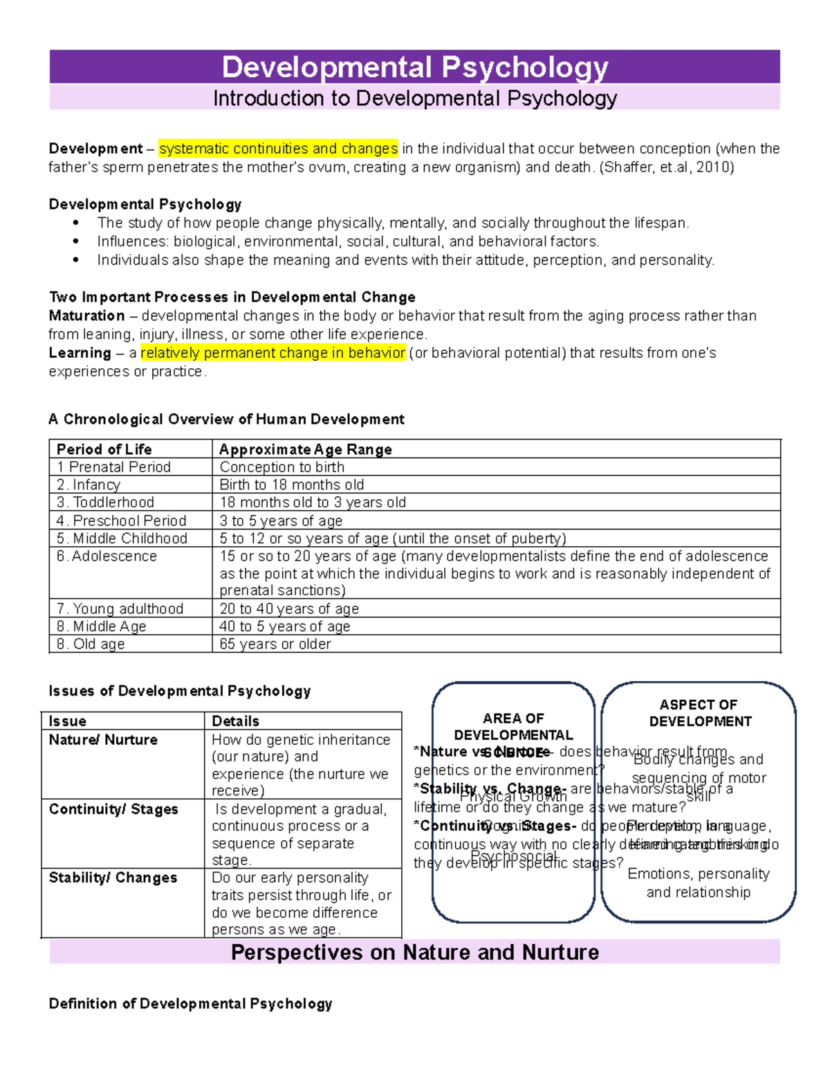 Devpsych 1 - Lecture Notes on Developmental Psychology Concepts and ...