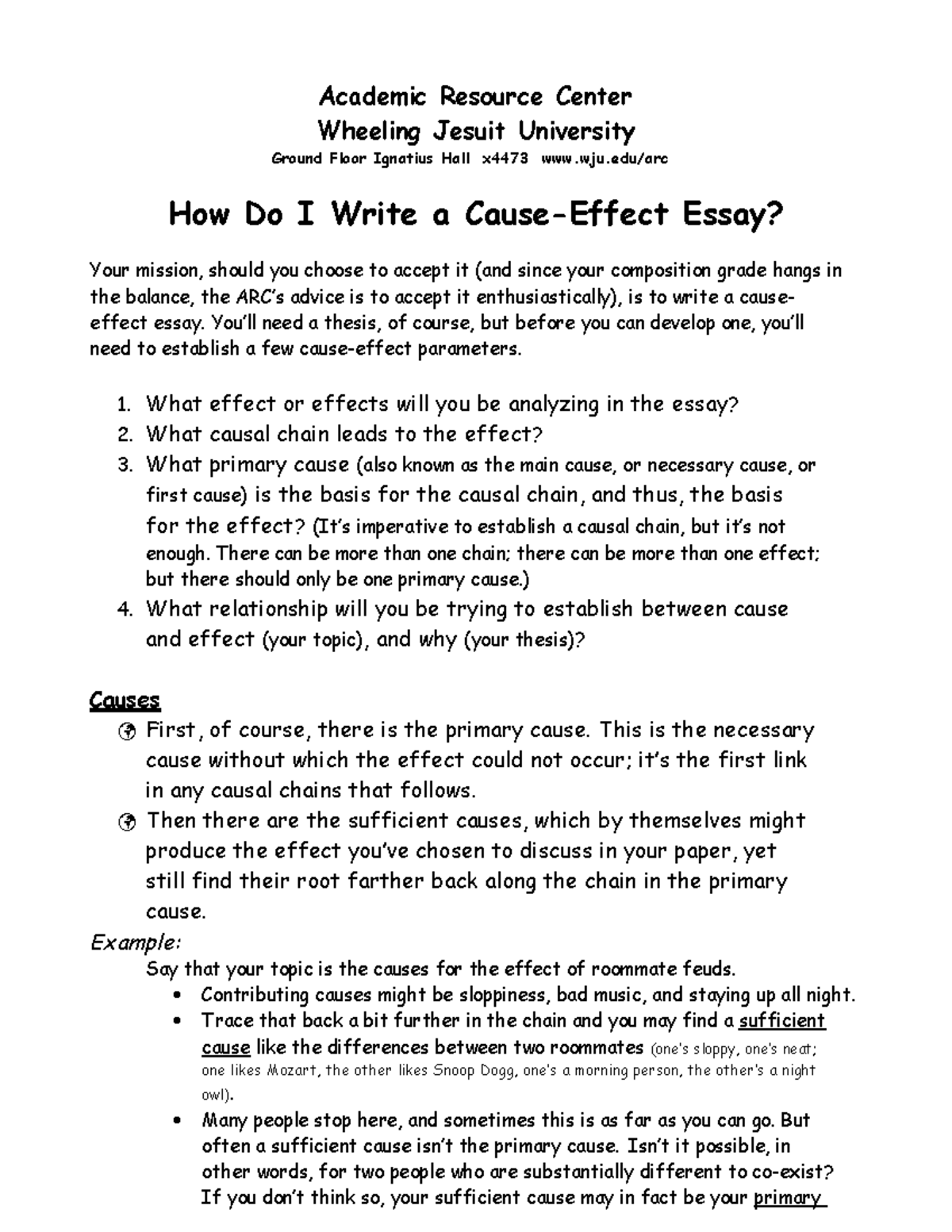 How to Write a Cause-Effect Essay: Guidelines from WJU - Studocu