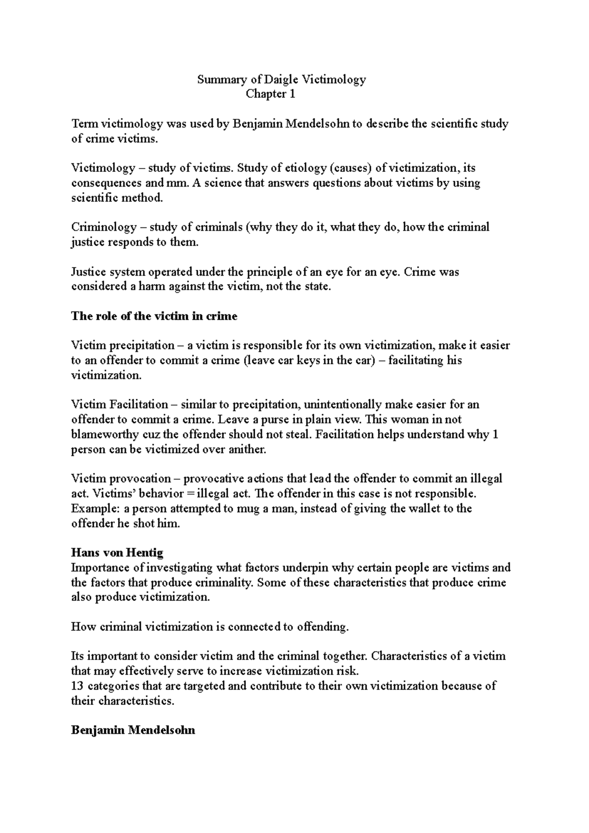 Daigle Summary - Sammanfattning Victimology - Summary of Daigle ...