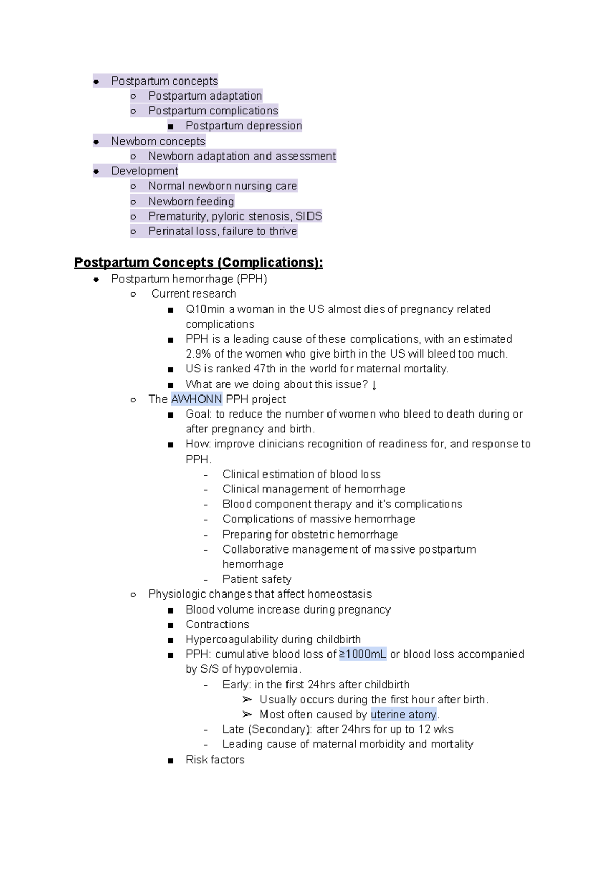117 Notes - Postpartum Concepts - Postpartum concepts Postpartum ...