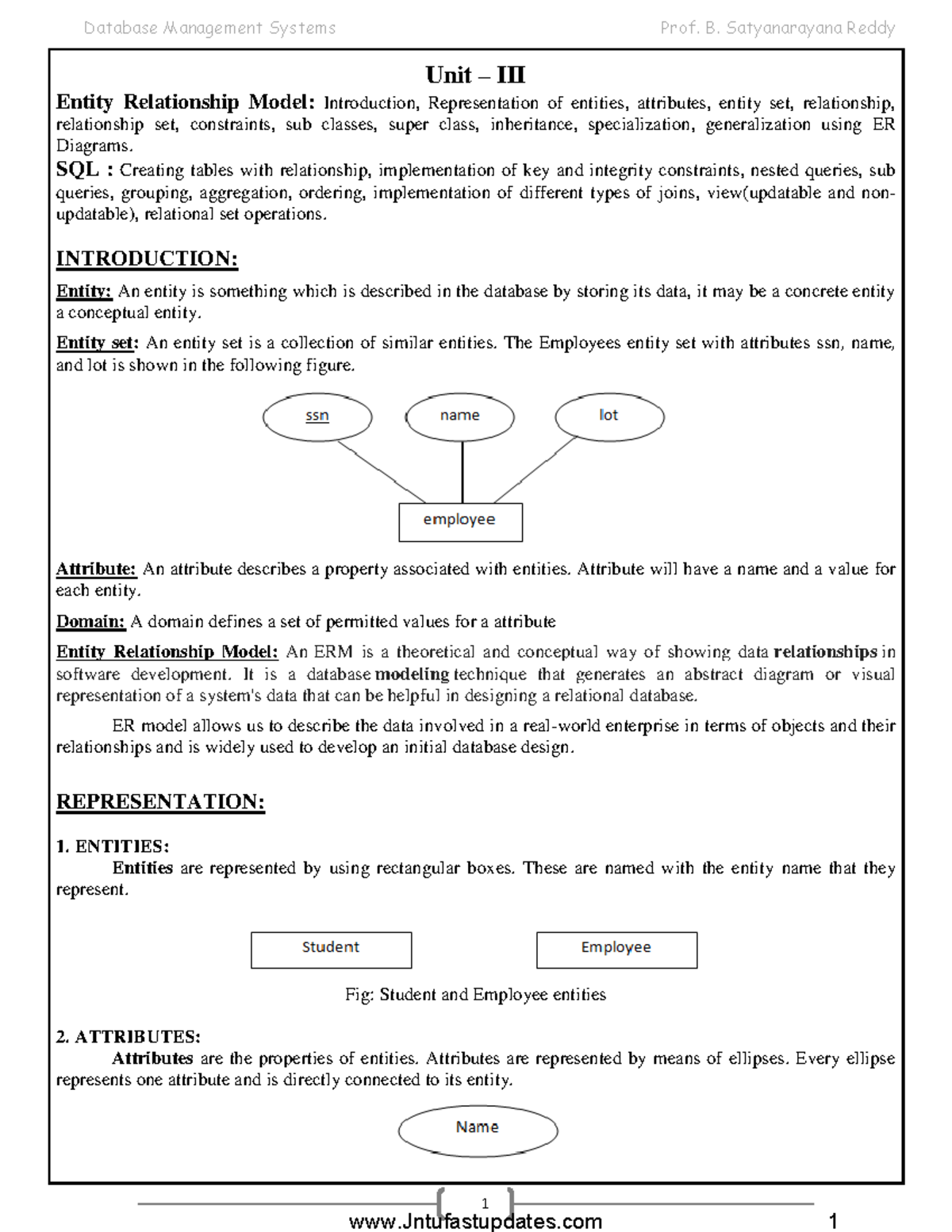 DBMS Unit-3 (Ref-3) - Entity Relationship Model & SQL Concepts - Studocu