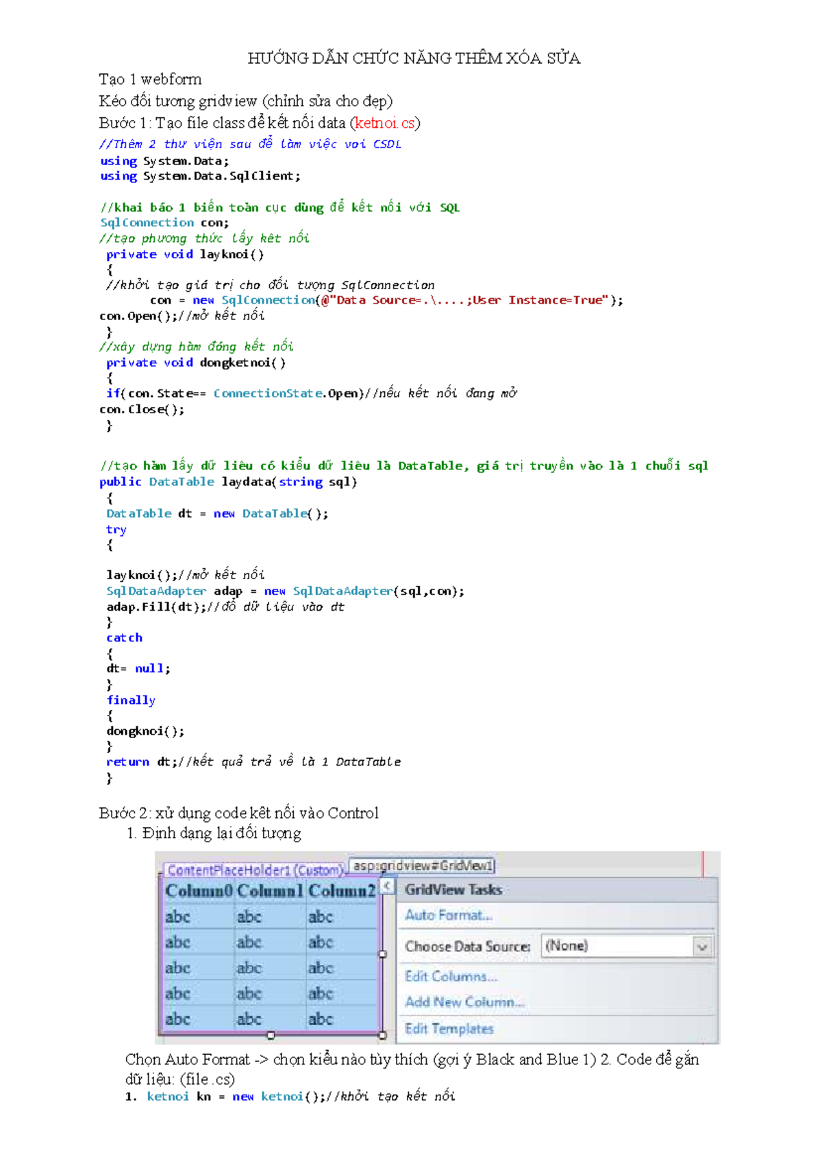 HƯỚNG DẪN TẠO WEBFORM THÊM, XÓA, SỬA VỚI GRIDVIEW - Studocu