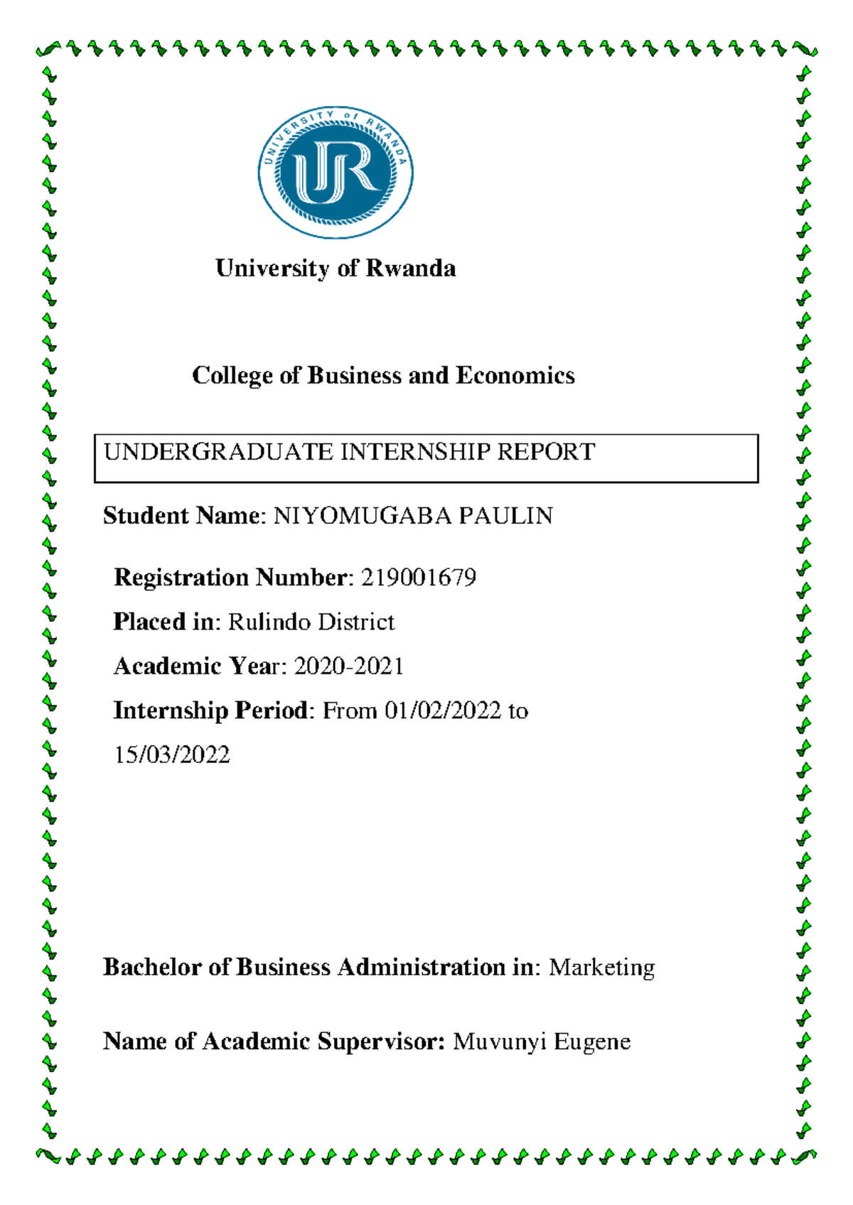 Internship Report: Bachelor of Business Administration (MKT) - Studocu