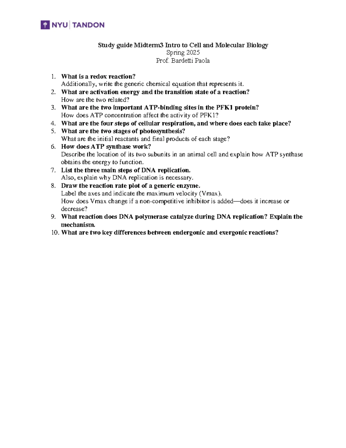 Fall 2023 BIO 101: Introduction to Cell and Molecular Biology Midterm 1 ...