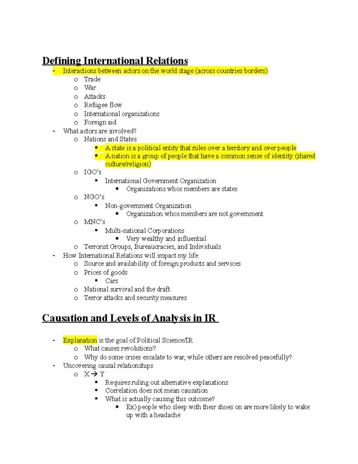 International Relations (IR) Notes: Key Concepts and Theories - Studocu