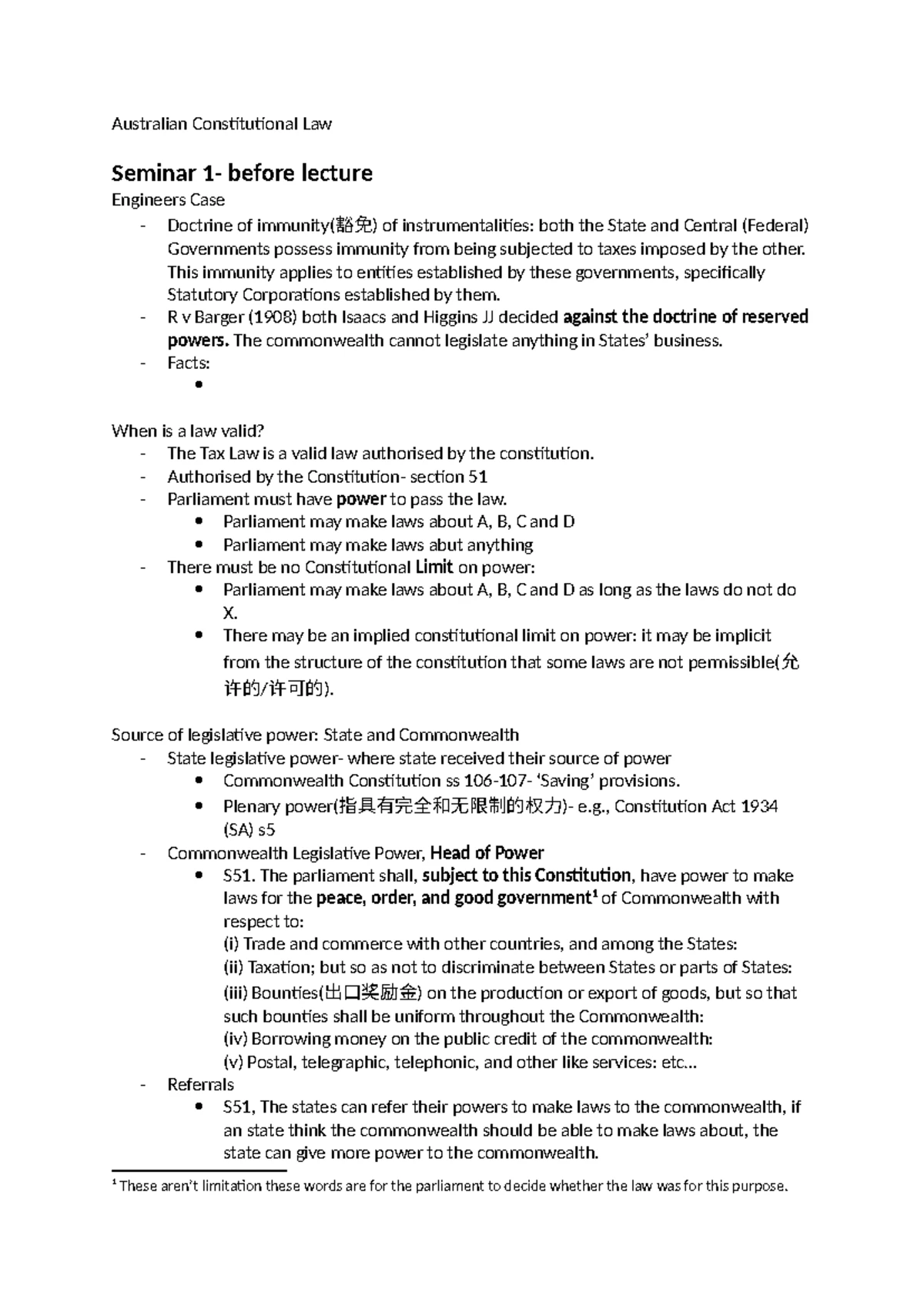 Australian Constitutional Law - Exam Notes (Course Code: LAW101) - Studocu