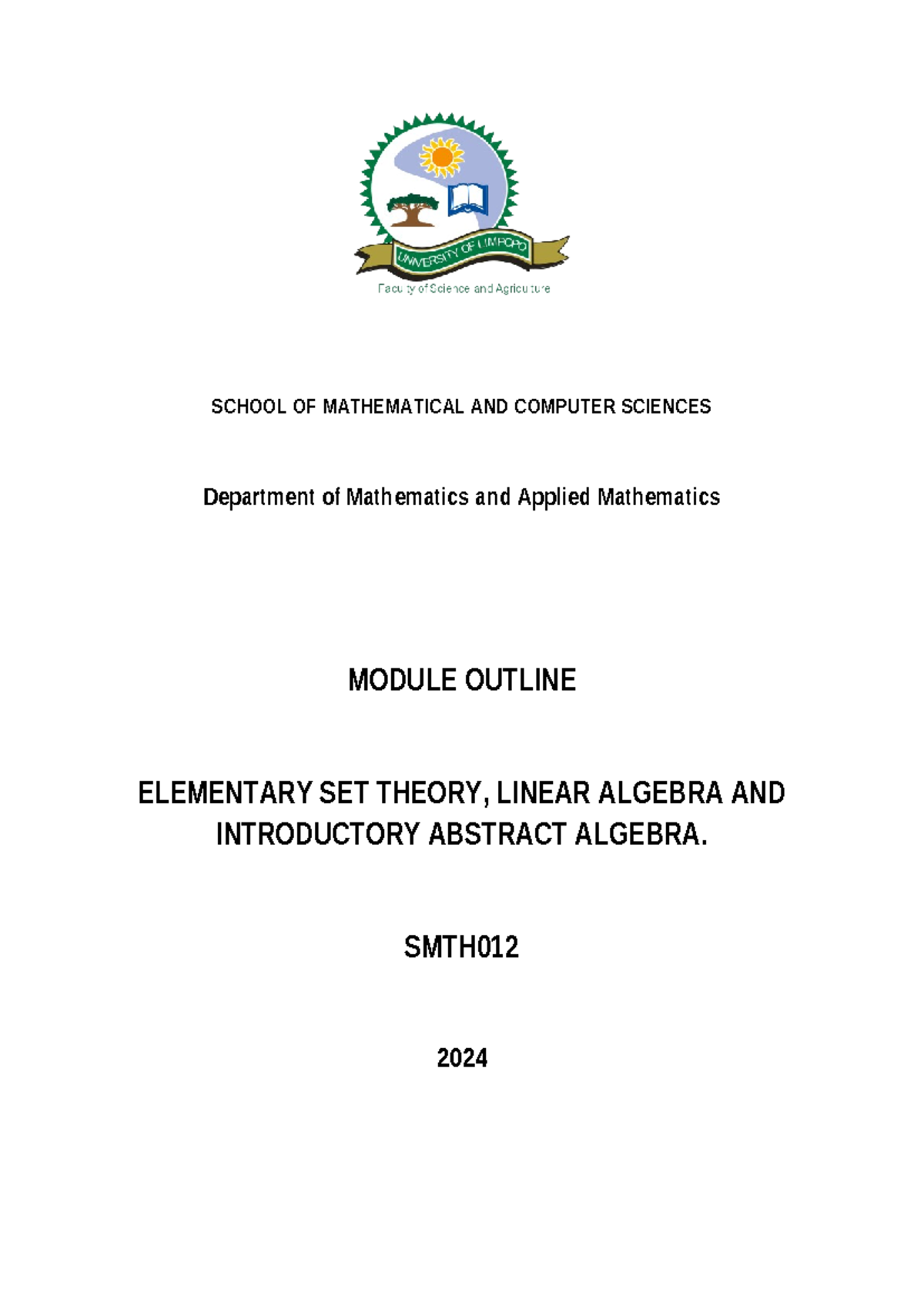 SMTH012 Module Outline 2024 (1) - SCHOOL OF MATHEMATICAL AND COMPUTER ...