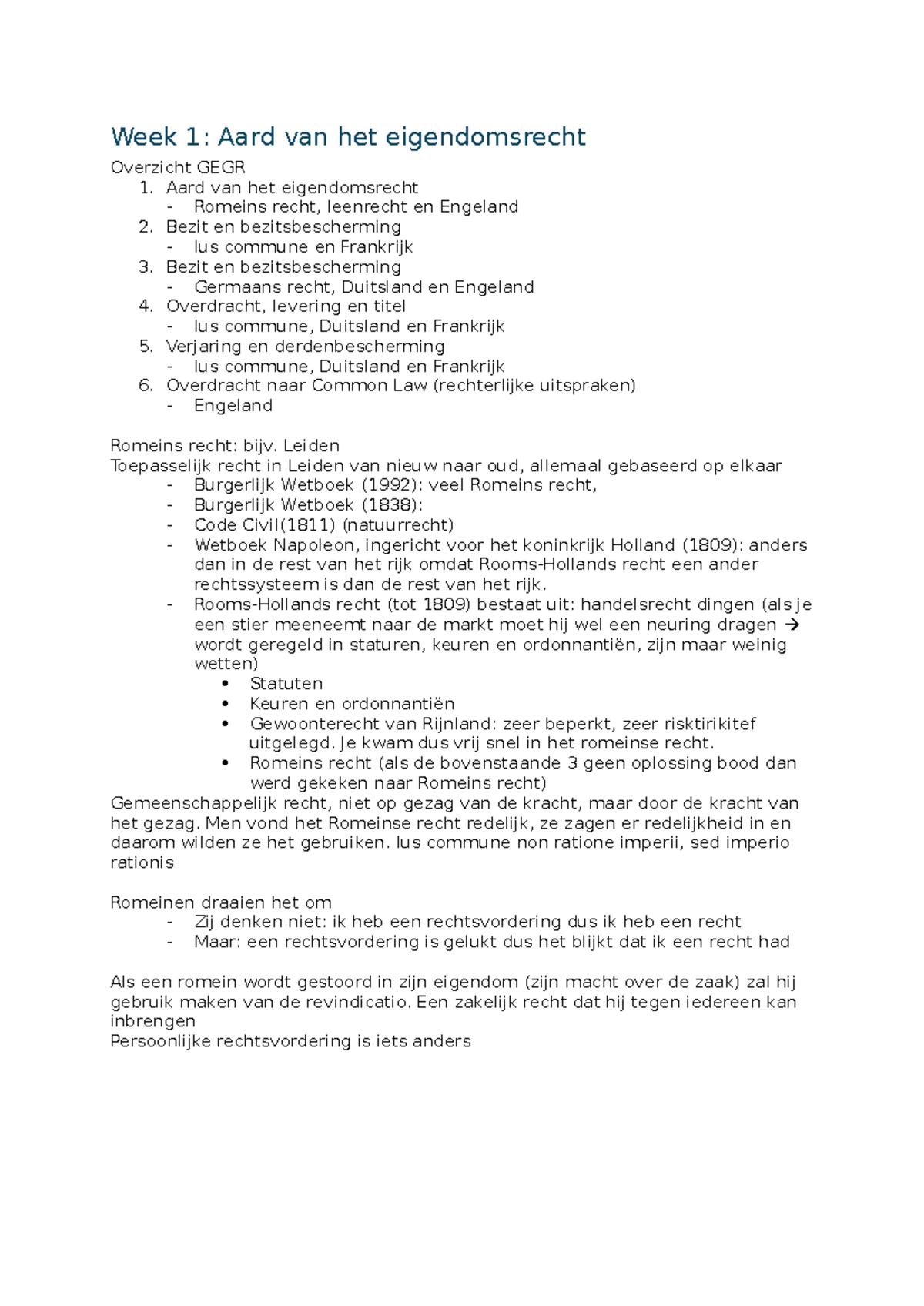 Week 1 - Hoorcollege 1: Eigendom en Bezit in de Rechtsgeschiedenis ...