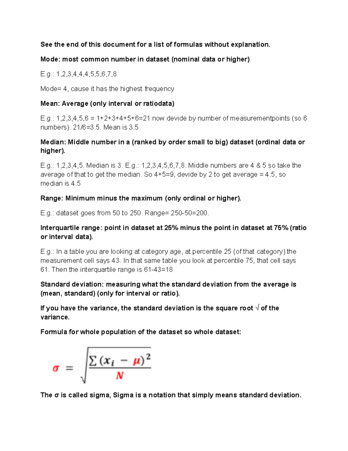 Statistics Exam Formulas: Key Equations for Success - Studeersnel