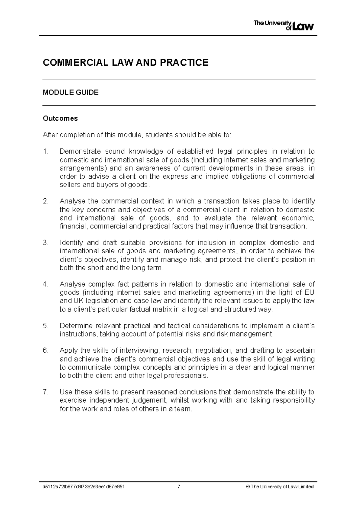 2122 comm ce01 module guide - COMMERCIAL LAW AND PRACTICE MODULE GUIDE ...