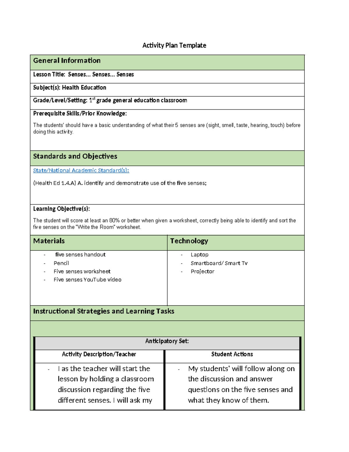 Activity Plan Template - Activity Plan Template General Information ...