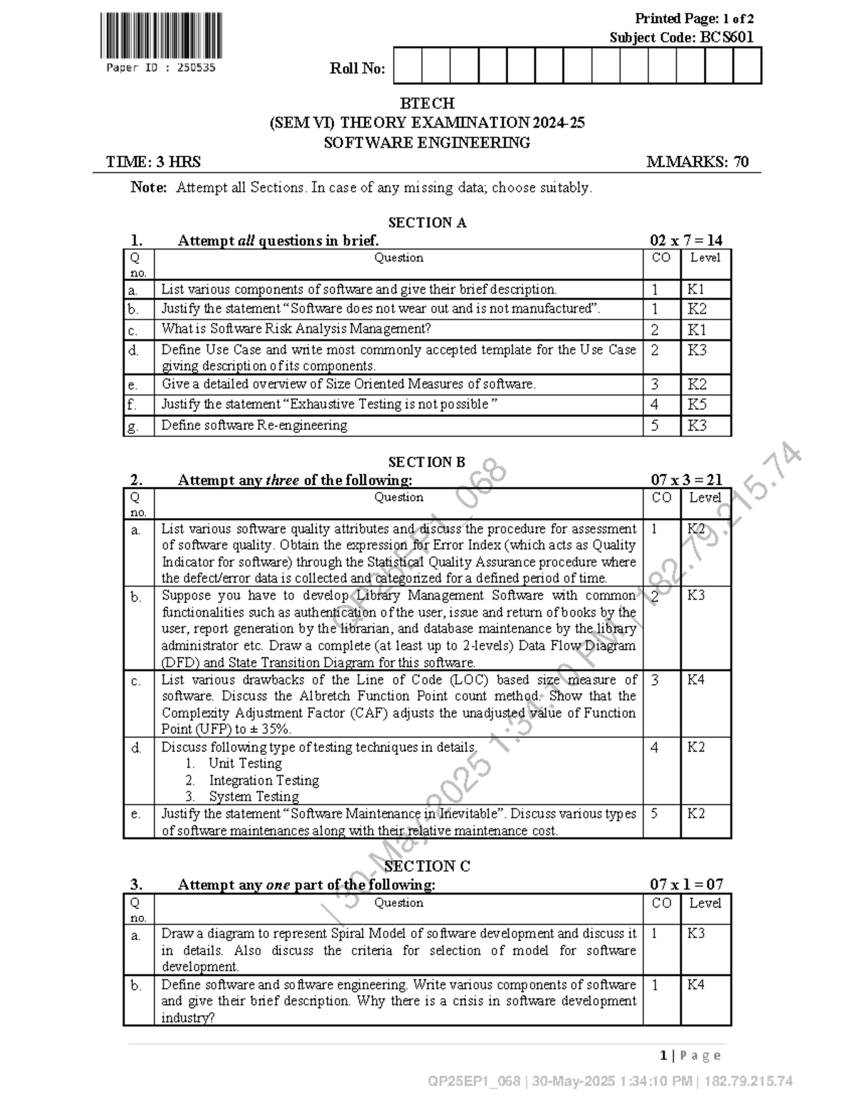 BCS601 Software Engineering Theory Exam Notes (B.Tech Sem VI) - Studocu