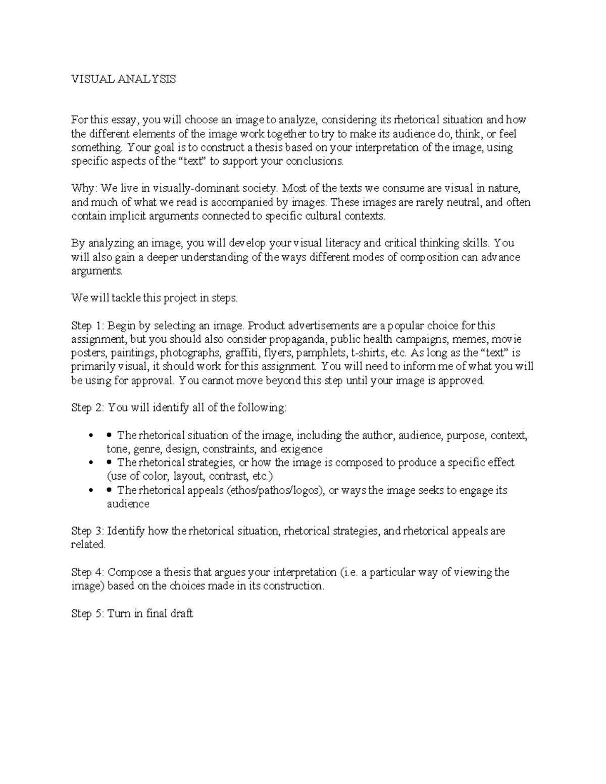 Visual Analysis Essay Guidelines - English 101 - Studocu