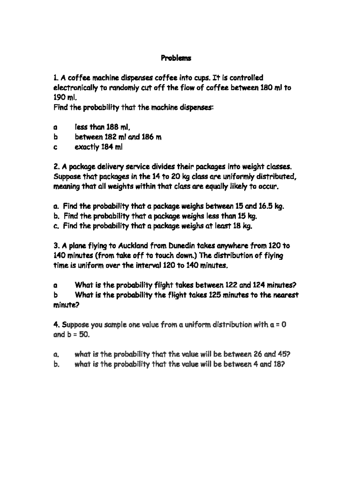 Uniform Distribution Q - Practice Problems for Statistics Course - Studocu