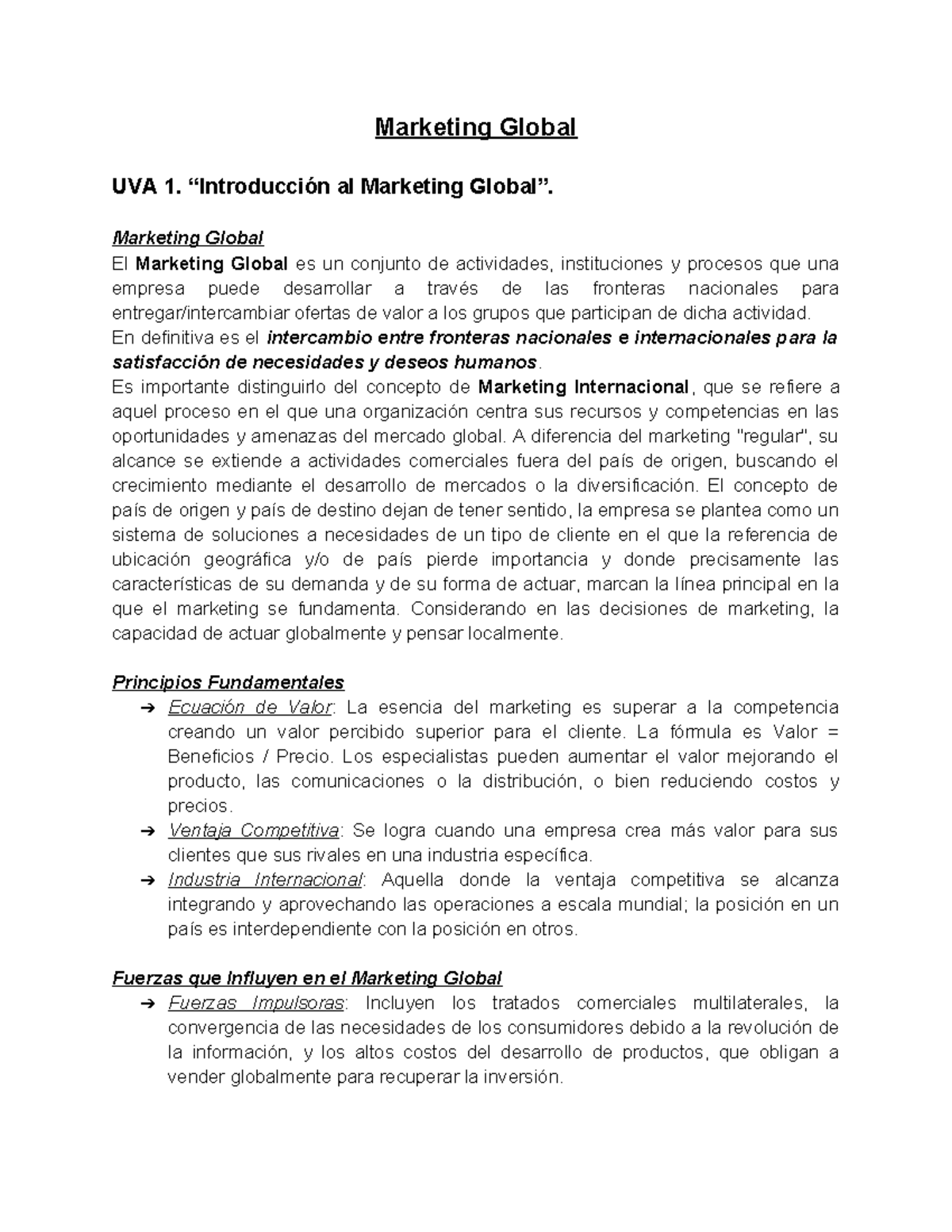 Marketing Global UVA - Apuntes sobre Estrategias y Conceptos Clave ...