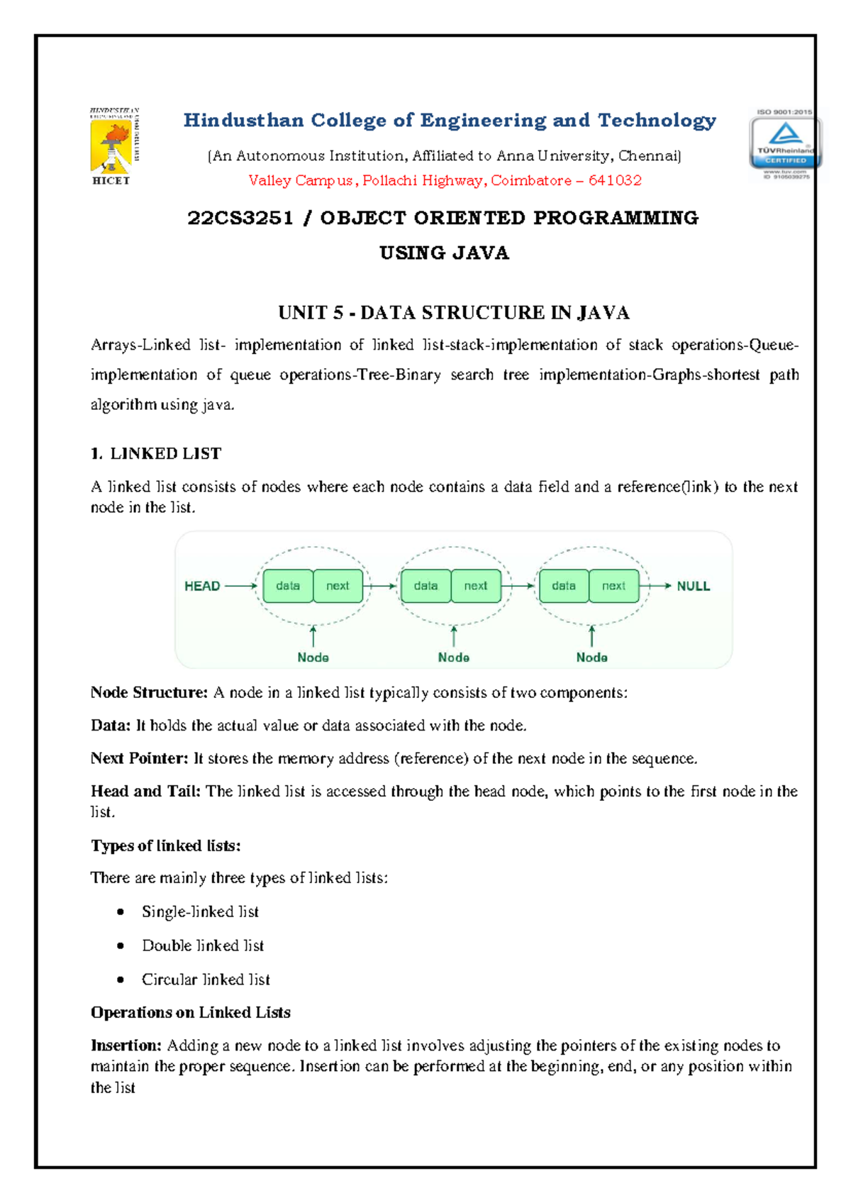 CS3251: Unit 5 - Data Structures in Java: Linked Lists, Stacks, and ...