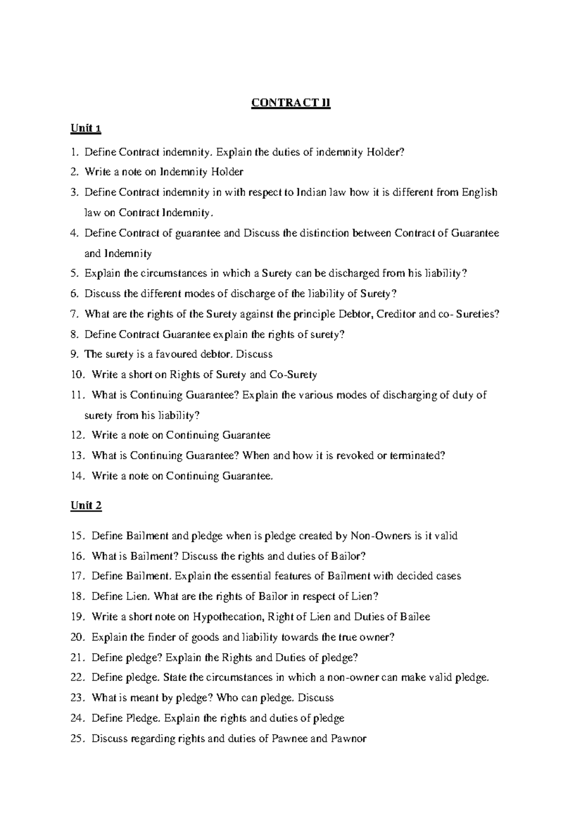 Contract II QP Previous Year Question Paper: Key Topics & Questions ...