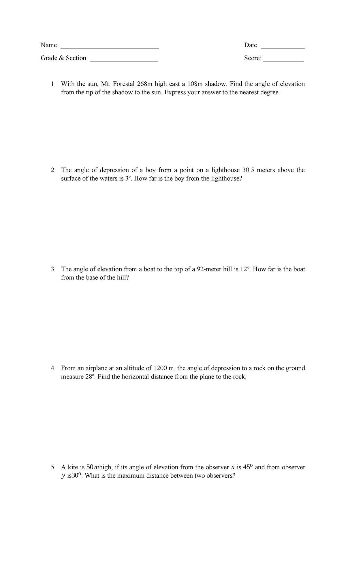 Worksheet in Math - Name: _____________________________ Date ...