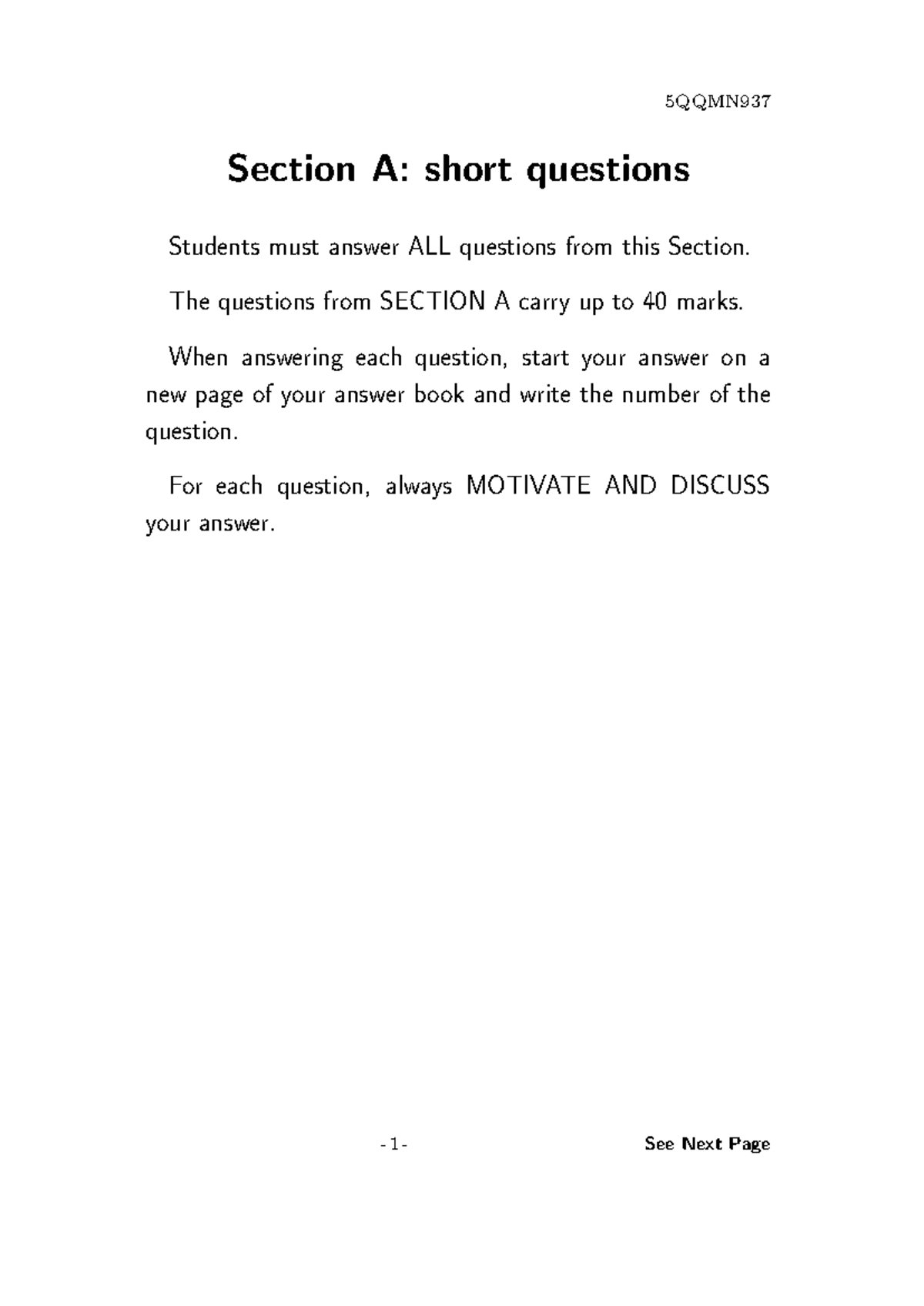 5QQMN937 Past Paper Solutions: Short & Long Questions Explained - Studocu