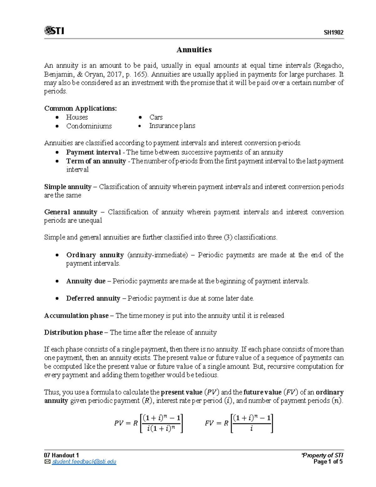 SH1902 Annuities: Comprehensive Review and Problem Solving Guide - Studocu