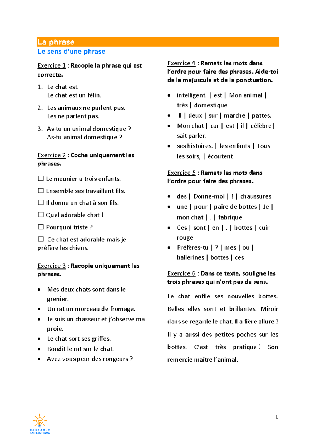 Exercices et Phrases Correctes - Français CP104 - Studocu