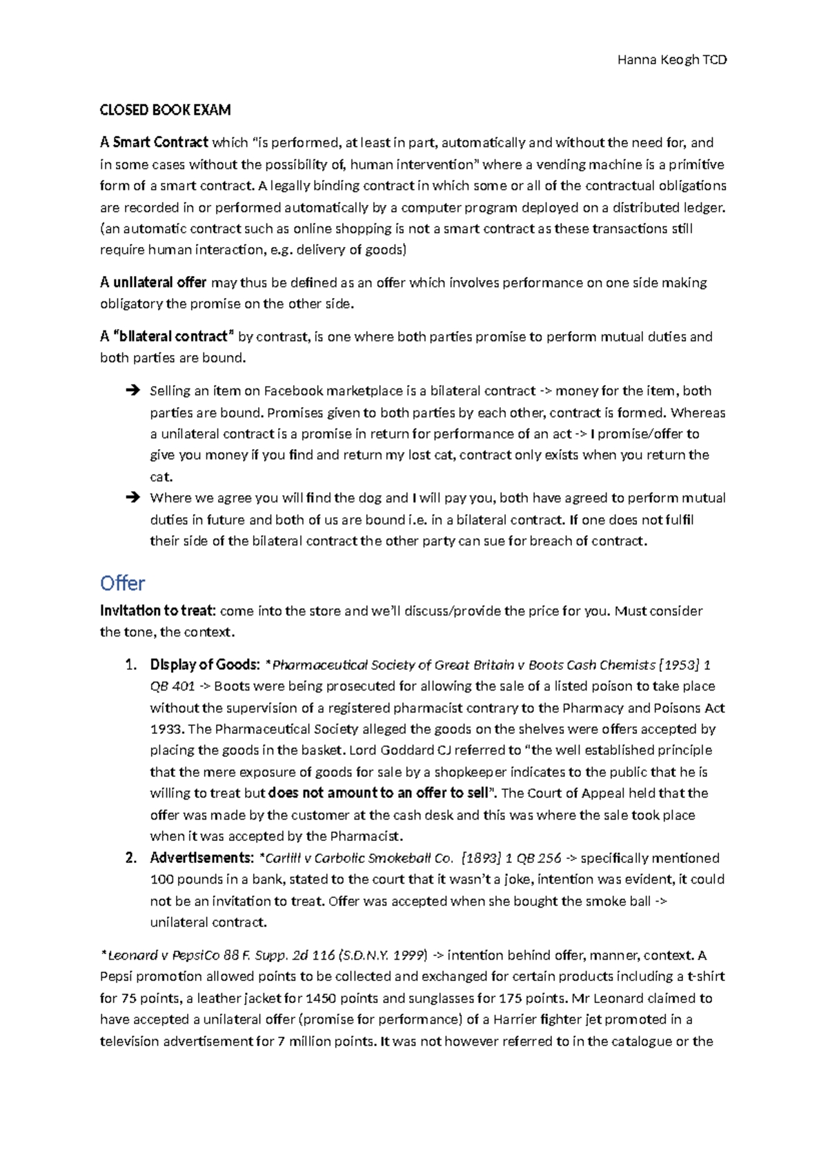 Contract Law 101: Comprehensive Lecture Notes for Exam Prep - Studocu