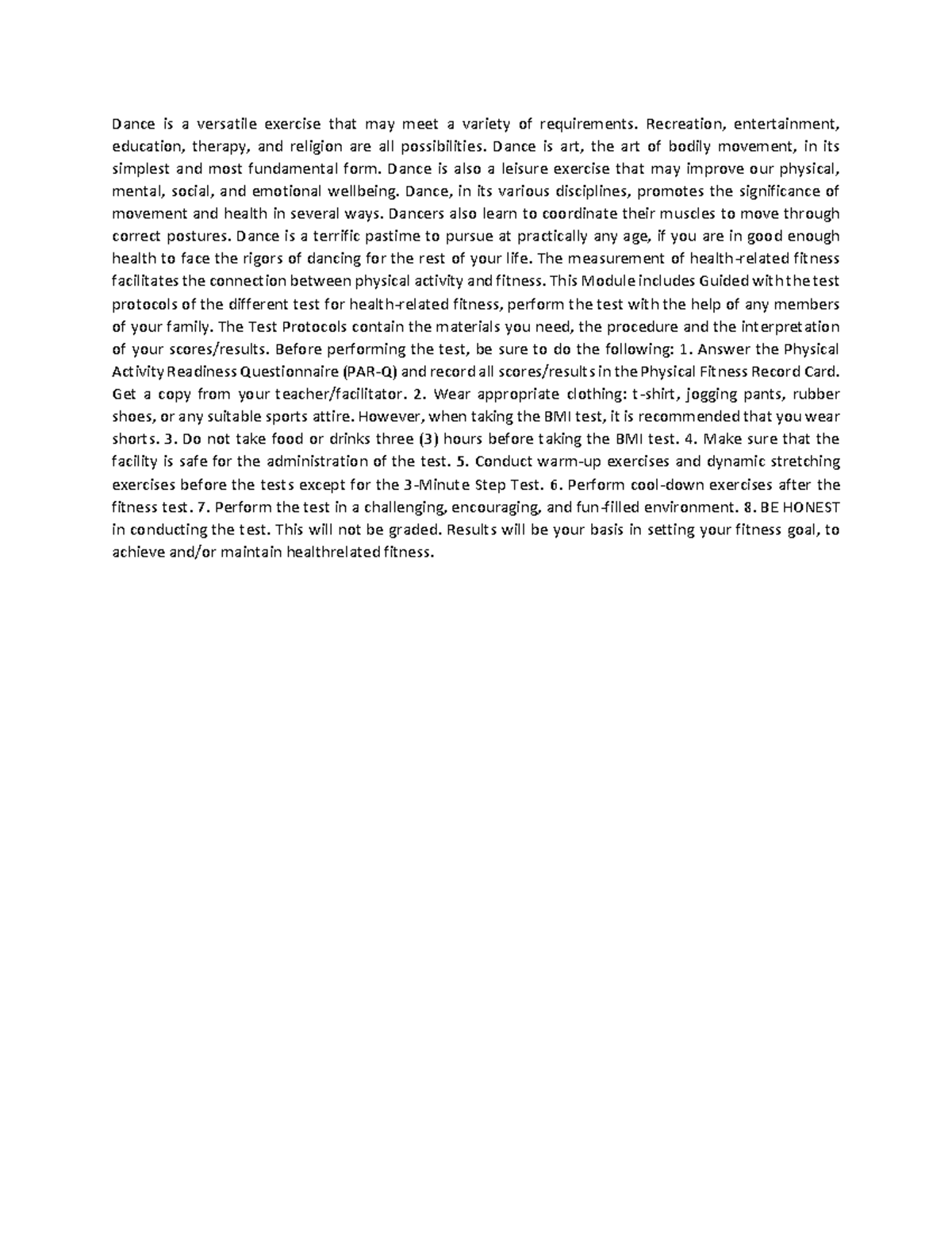 Dance and Fitness: A Comprehensive Guide for Module DANCE 21st - Studocu