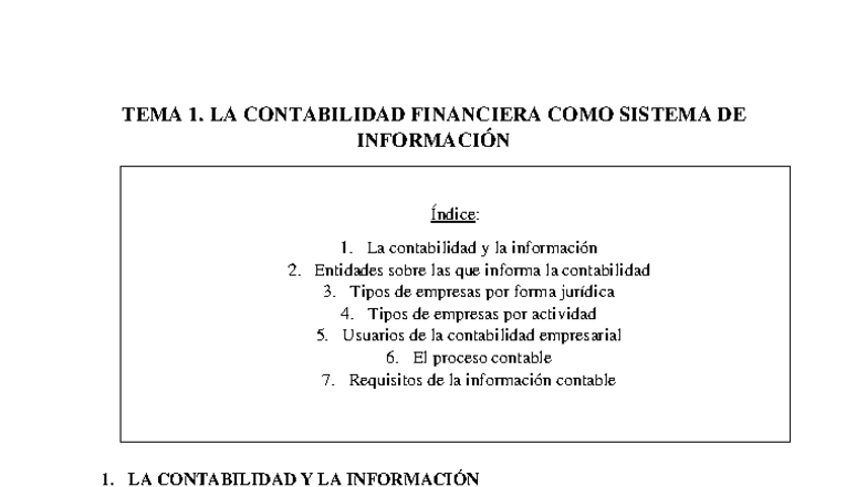 TEMA 1: CONTABILIDAD FINANCIERA COMO SISTEMA DE INFORMACIÓN - Conta 1 ...