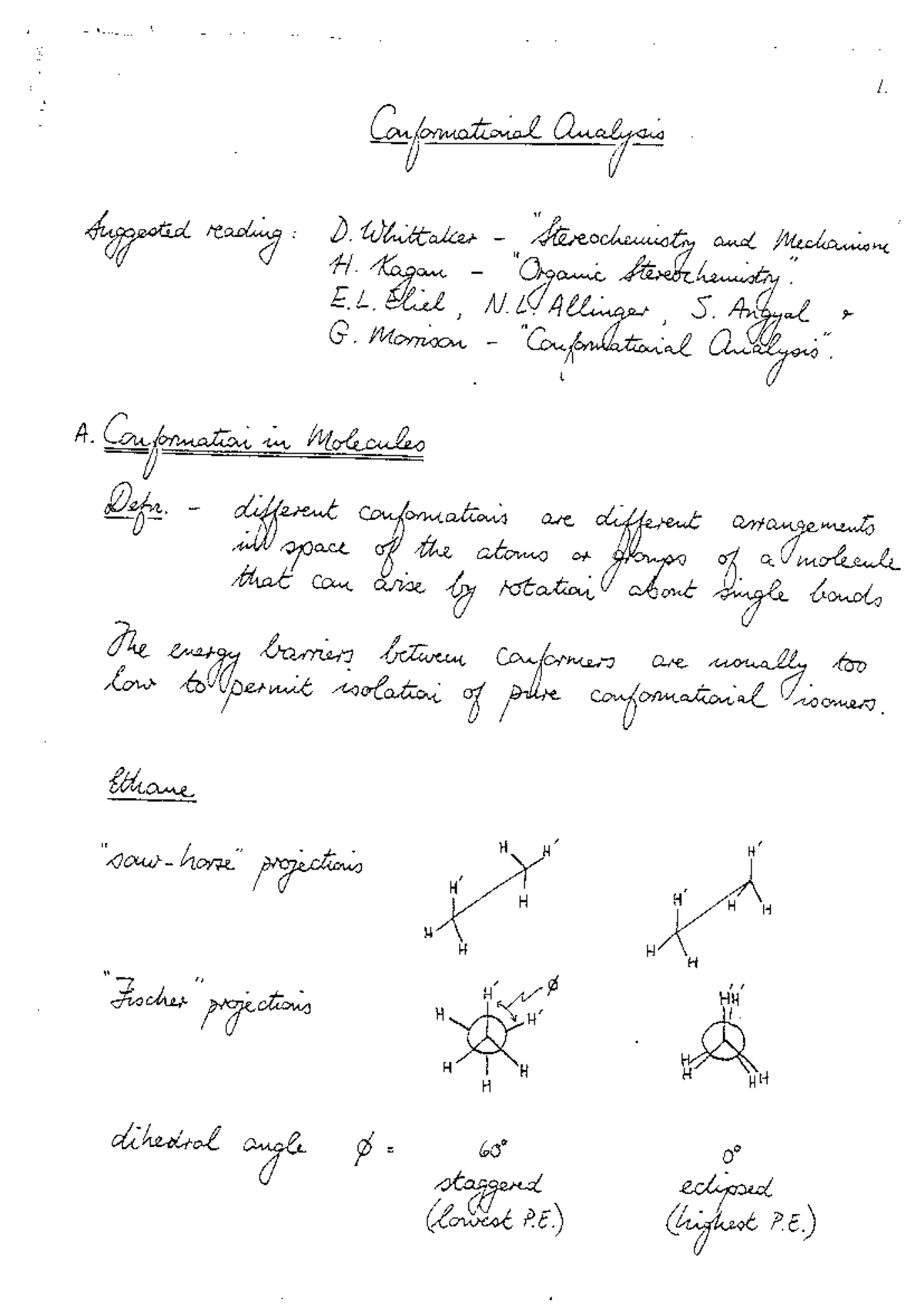 Conformational Analysis Notes for Organic Chemistry (Course Code: CHEM ...