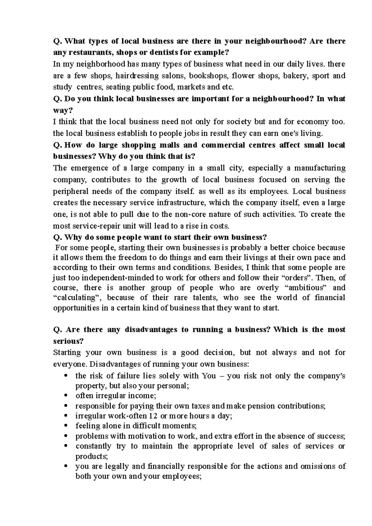 PART 3 - Q. What types of local business are there in your ...