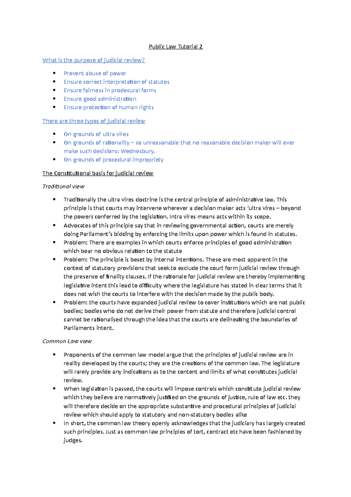 Tutorial 2: Judicial Review - Public Law Tutorial 2 What is the purpose ...