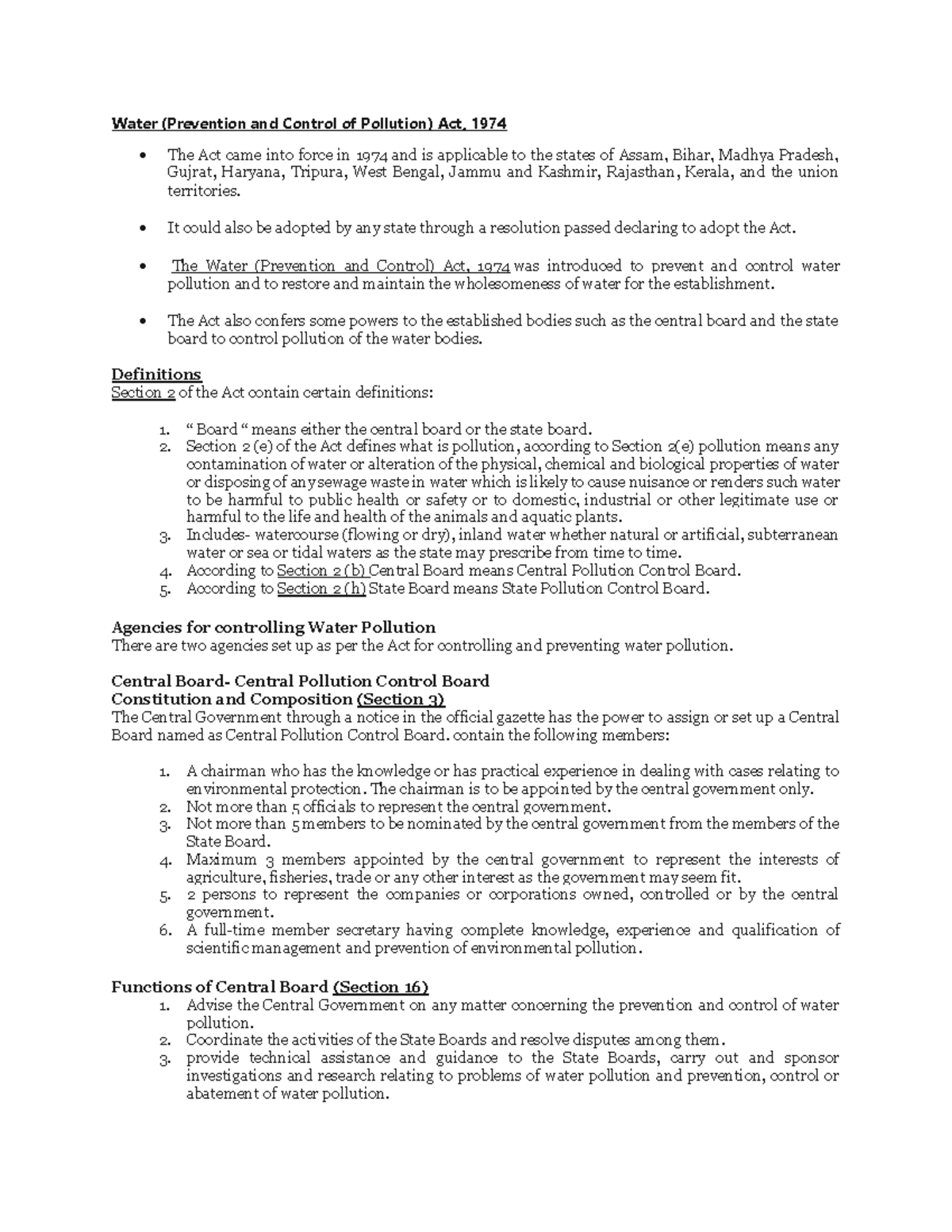 Water (Prevention and Control of Pollution) Act, 1974: Key Provisions ...