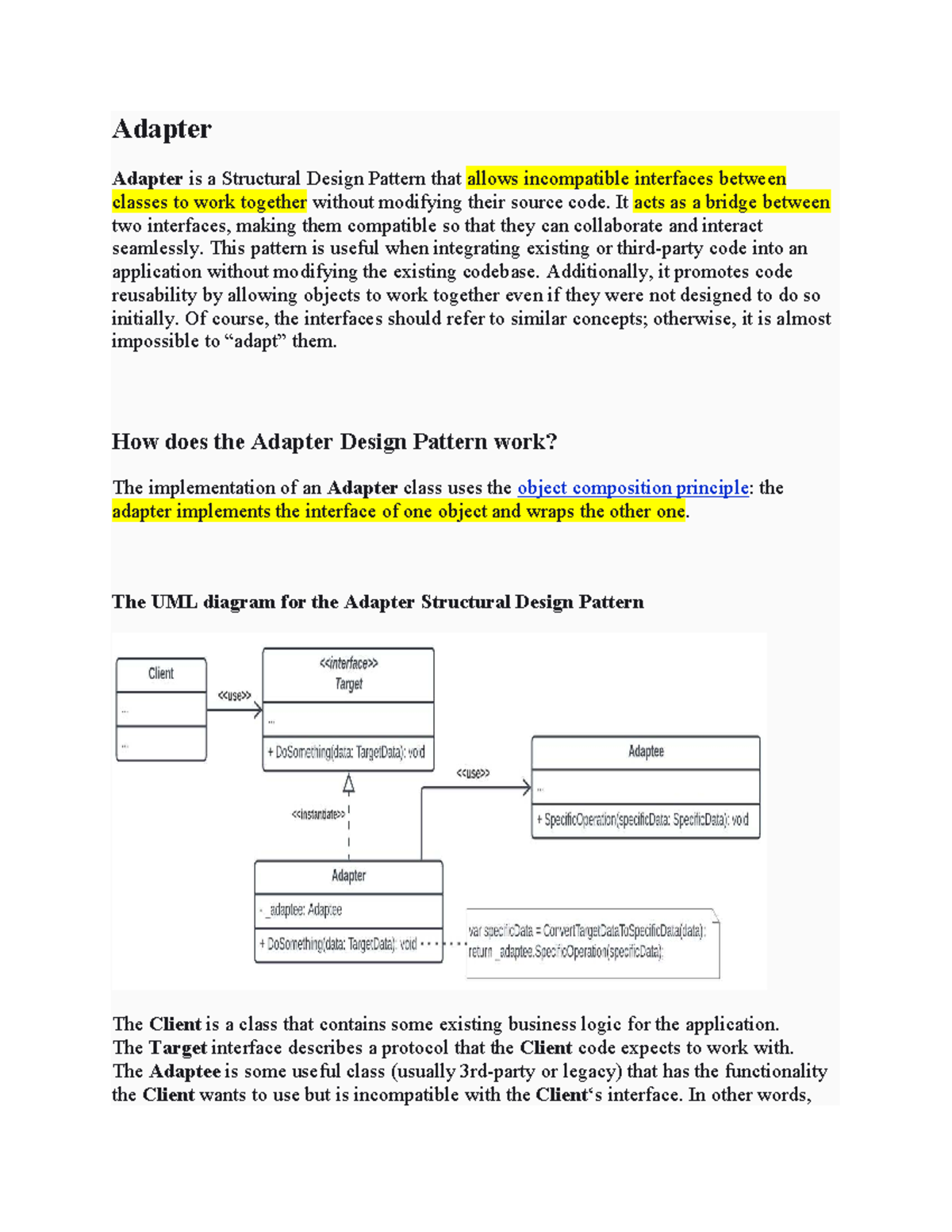 Adapter Design Pattern Overview: Object Oriented Software Eng. - Studocu