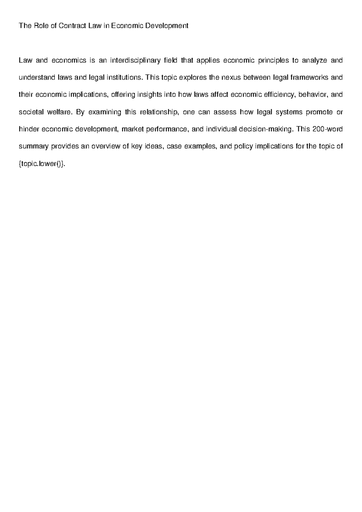 The Role of Contract Law in Economic Development - This topic explores ...