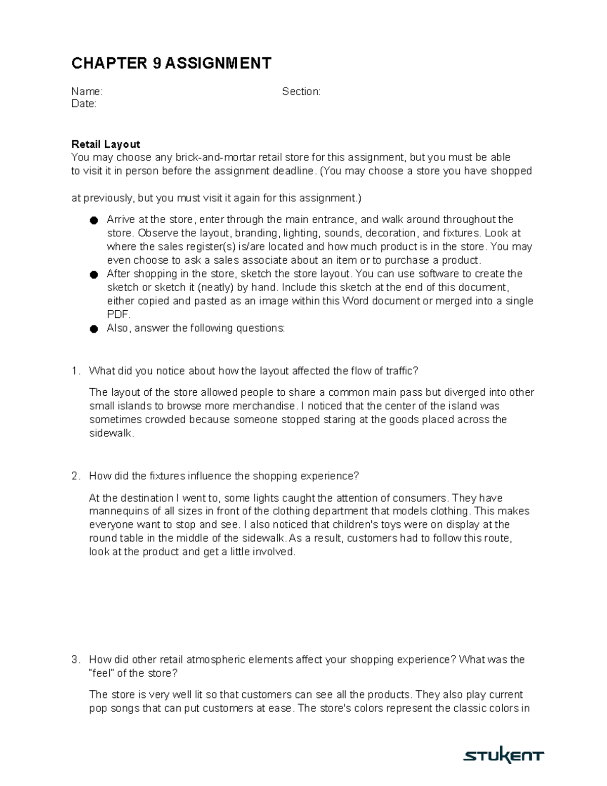 Chapter 9 Retail Layout Assignment - Final Submission - Studocu