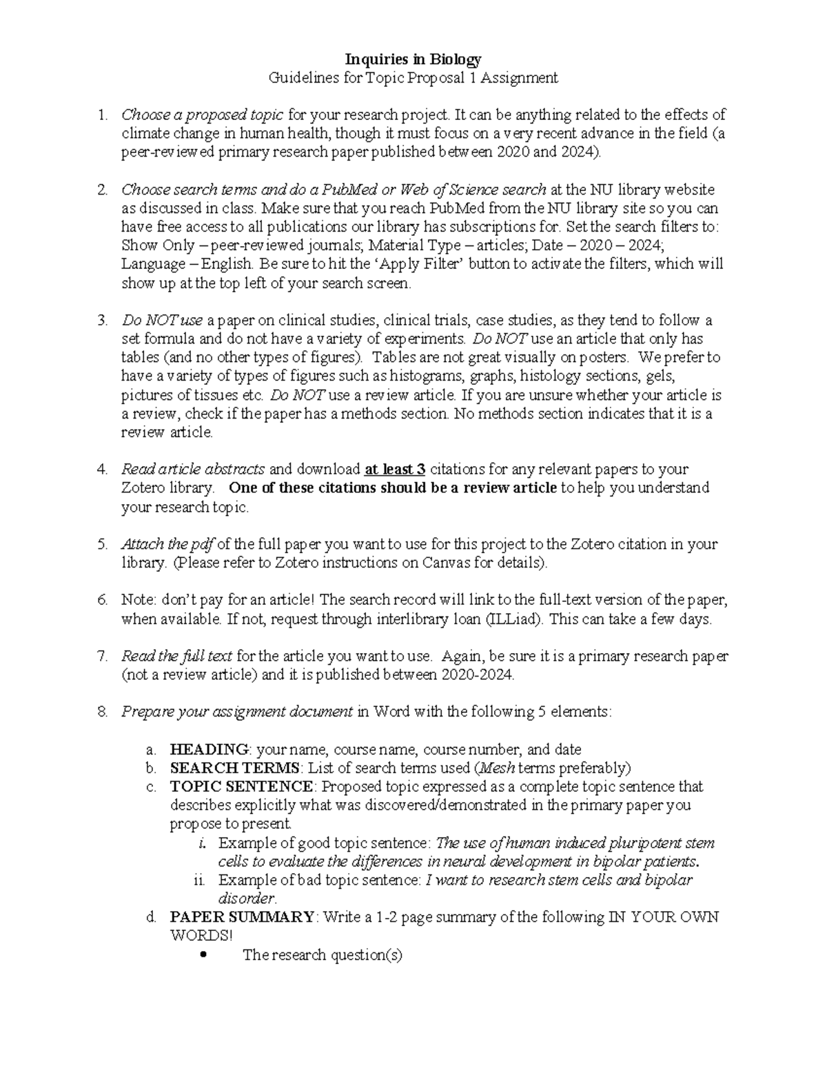 BIOL2299 Topic Proposal 1 Guidelines for Climate Change Research - Studocu