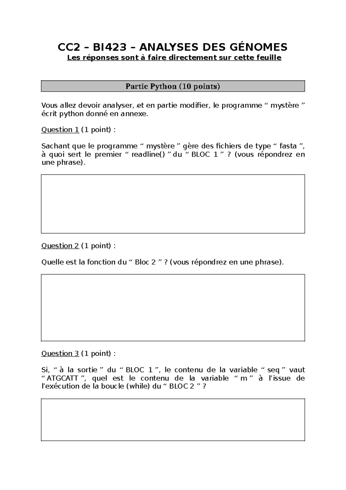 CC2 BI423 Examen Python : Analyse du Programme Mystère et Réponses ...