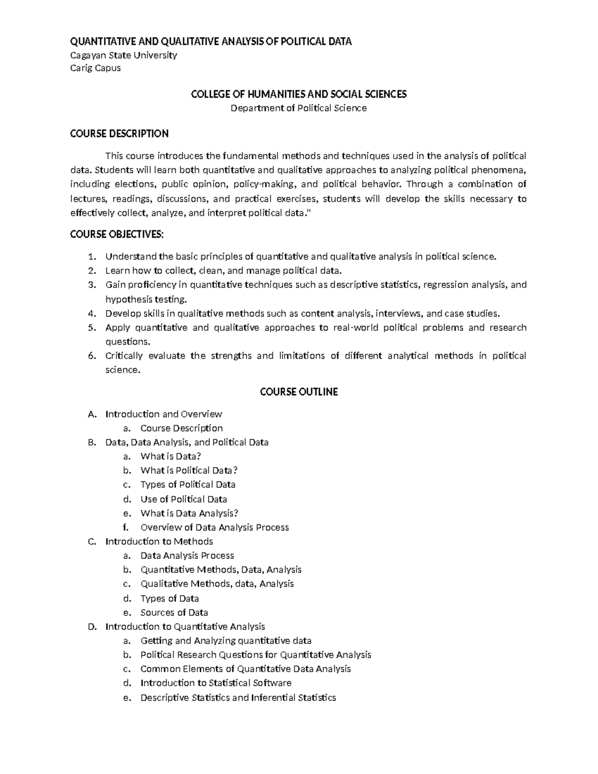 Quantitative & Qualitative Analysis of Political Data - Lecture Notes ...